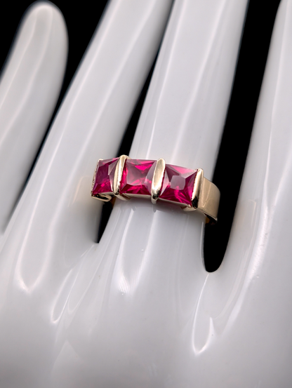 Vintage 3.7 Carat Genuine Thai Ruby Trio 18k Gold Vermeil Ring