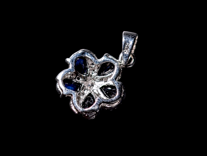 Vintage Inspired Flower Simulated Sapphire and Simulated Diamond Sterling Silver Pendant