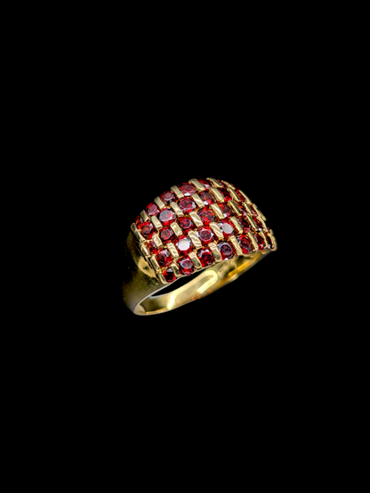 Vintage Large Genuine Red Garnet 14k Yellow Gold Vermeil Statement 925 Ring