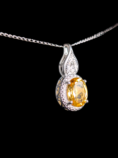 Vintage Oval Cut Genuine Golden Citrine Sterling Silver Pendant