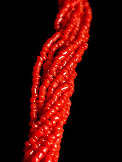 Vintage Multi Strand Genuine Red Coral Seed Bead and Turquoise Ring Pendant Necklace