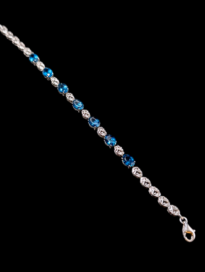 Vintage 8+ Carat Oval Cut Genuine London Blue Topaz Sterling Silver Tennis Bracelet