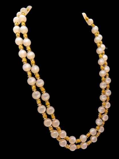 1950s Vintage Multi Strand Lucite Cream Moonglow and Gold Bead Necklace