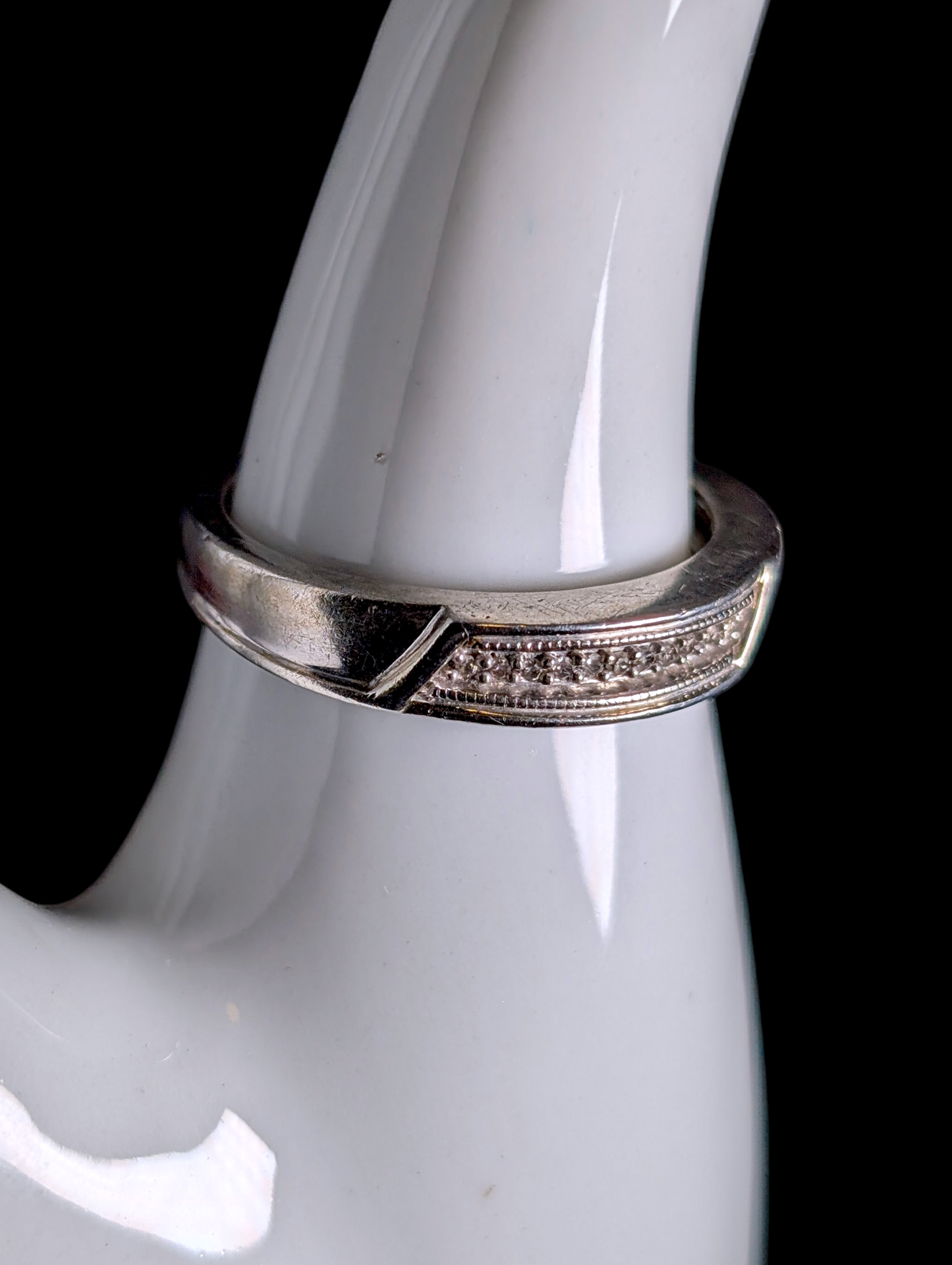 Vintage Inspired Genuine Diamond Stackable Band Sterling Silver Ring