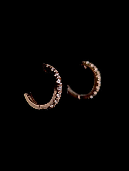 Vintage Simulated Diamond Rose Gold over Sterling Mini Hoop Huggie Earrings