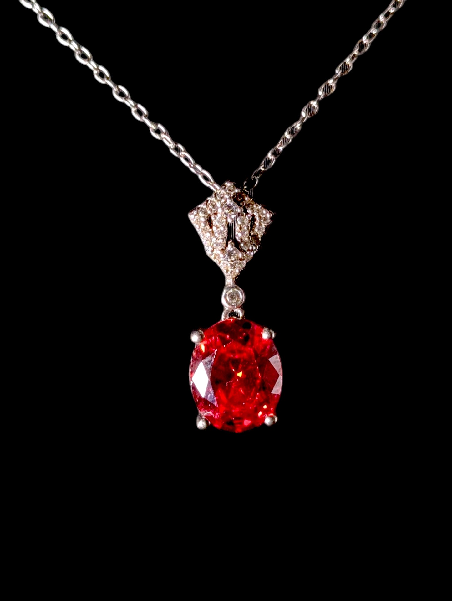 Vintage Simulated Mandarin Orange Garnet and Diamond Sterling Silver Pendant