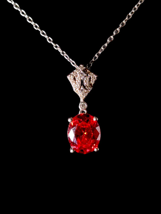 Vintage Simulated Mandarin Orange Garnet and Diamond Sterling Silver Pendant
