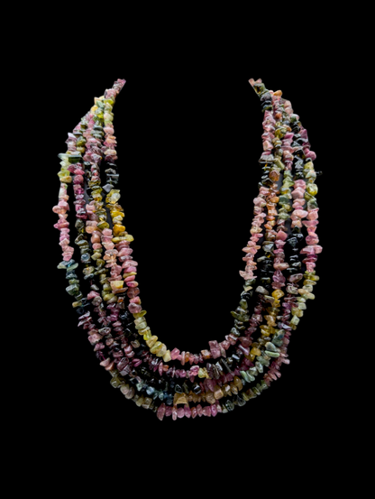 Vintage Multi-Strand Rainbow Watermelon Earth Mined Genuine Tourmaline Rough Cut Necklace