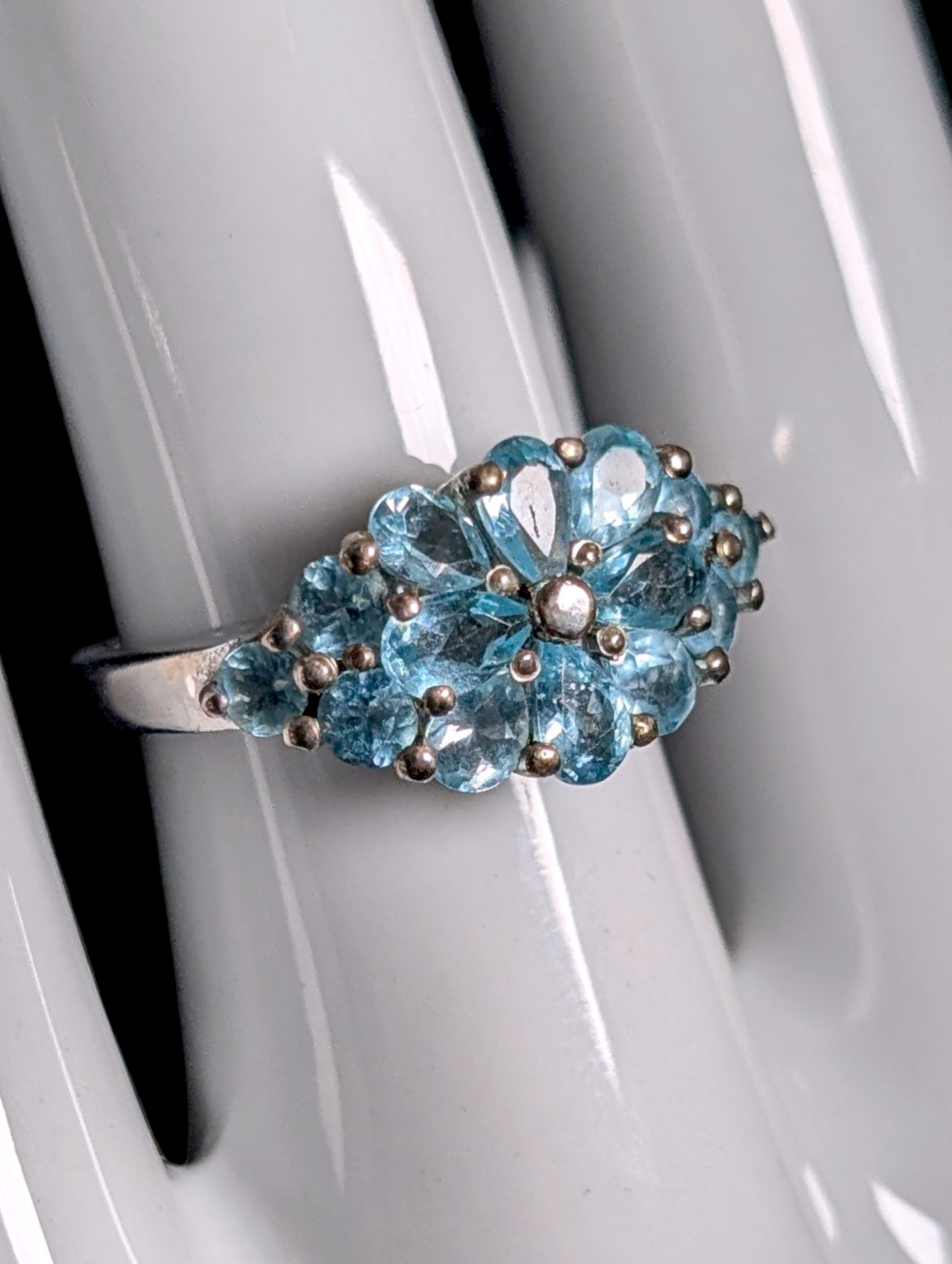 Vintage Cluster Style Genuine Blue Apatite Sterling Silver Statement Ring