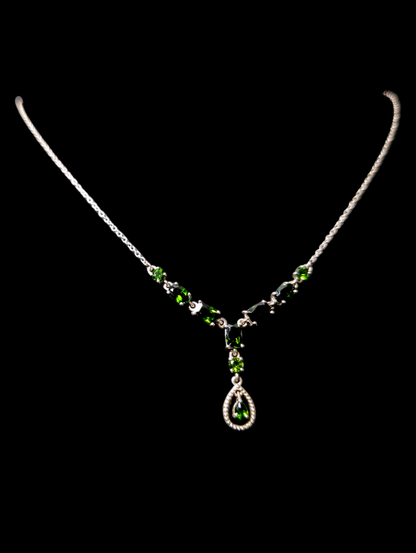 Vintage Genuine Green Chrome Diopside Elegant Dangle Sterling Silver Necklace