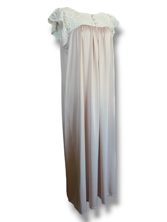 1960s Shadowline Tan Mocha Full Length Nightgown
