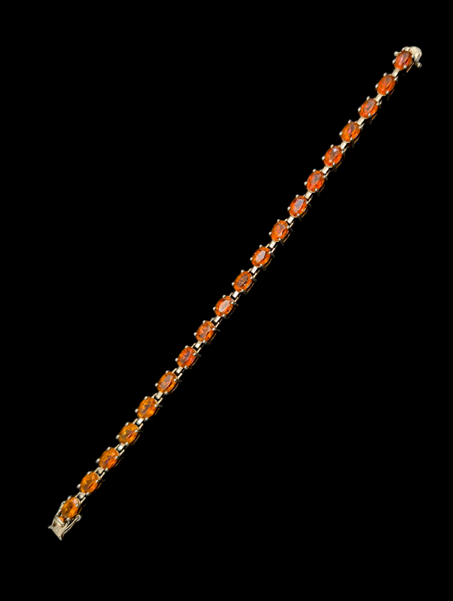 Vintage 14+ Carat Oval Cut Orange Genuine Mexican Fire Opal Pink and Blue Flash Sterling Silver Tennis Bracelet