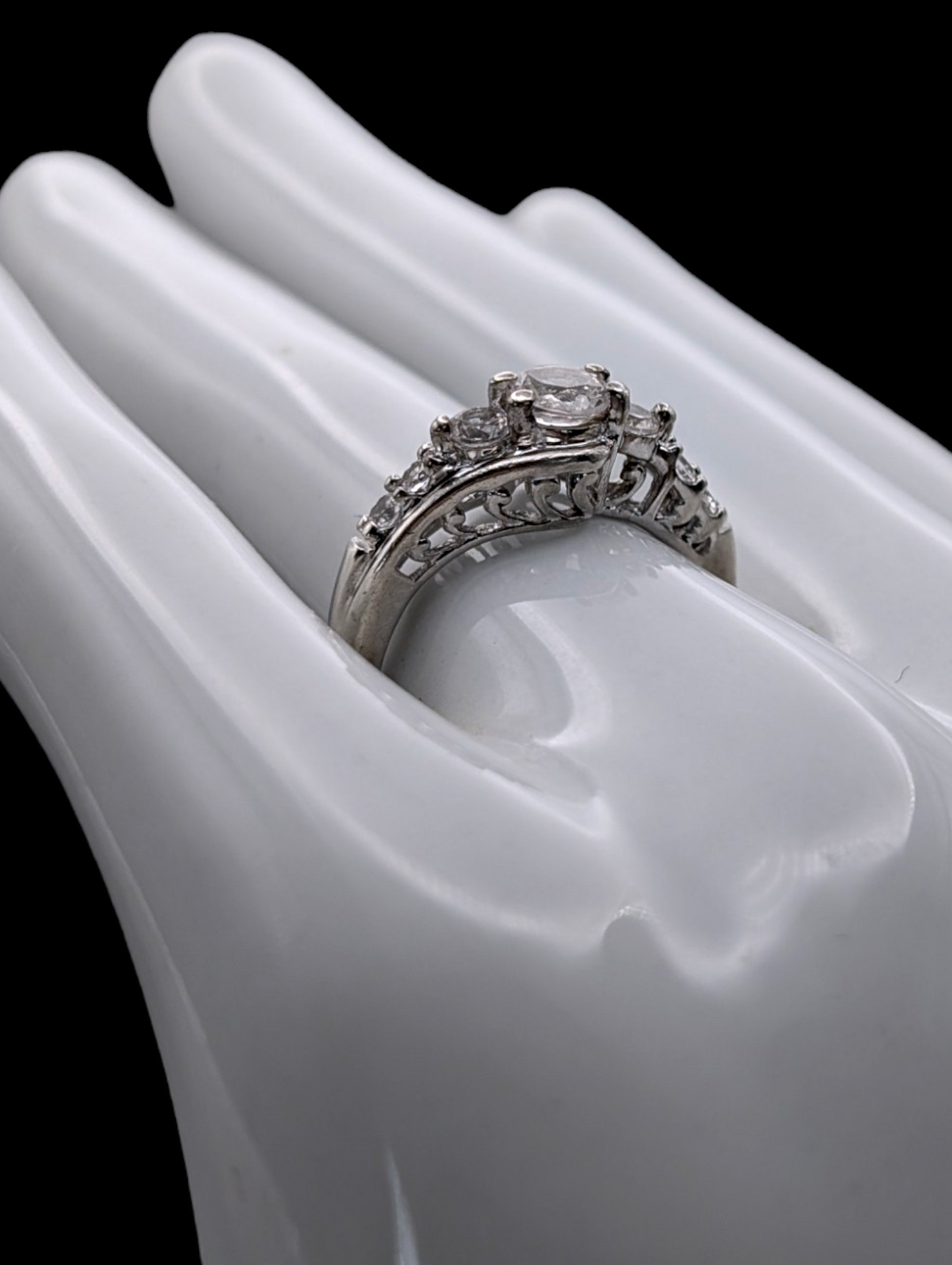 Vintage 3 Stone White Sapphire 925 Silver Twist Engagement Ring