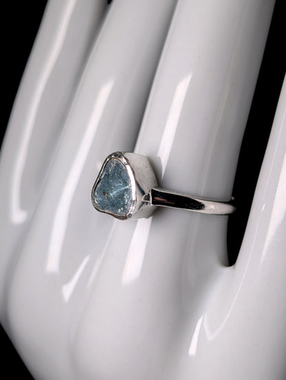 Vintage Raw Bezel Set Genuine Blue Diamond Solitaire Sterling Silver Ring
