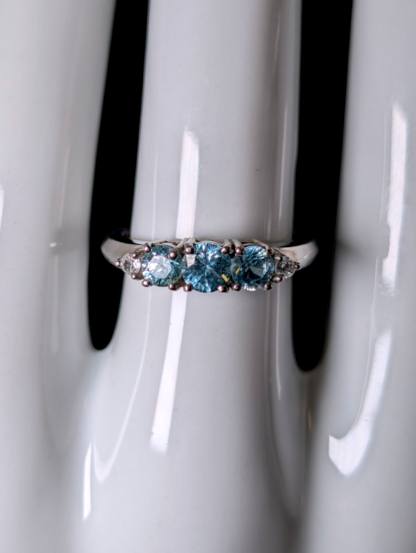 Vintage Dainty Round Cut Genuine Swiss Blue and White Topaz Sterling Silver Ring