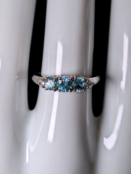 Vintage Dainty Round Cut Genuine Swiss Blue and White Topaz Sterling Silver Ring