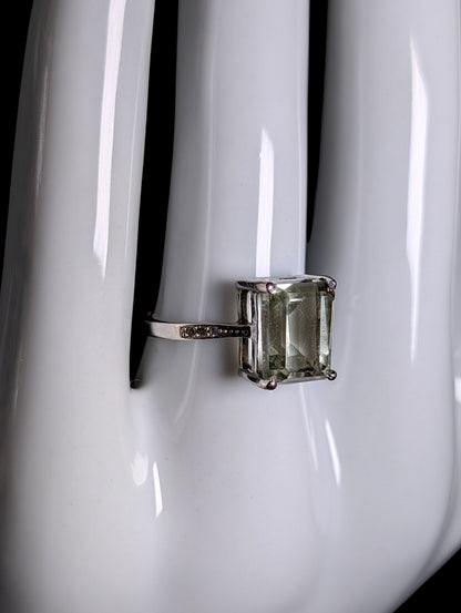 Vintage Emerald Cut Solitaire Genuine Prasiolite Sterling Silver