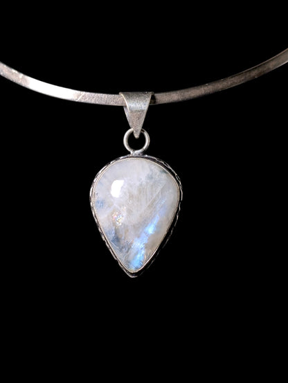 Vintage Large Genuine Moonstone Teardrop Sterling Silver Pendant
