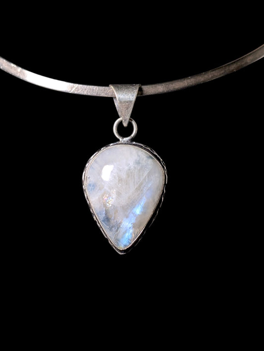 Vintage Large Genuine Moonstone Teardrop Sterling Silver Pendant
