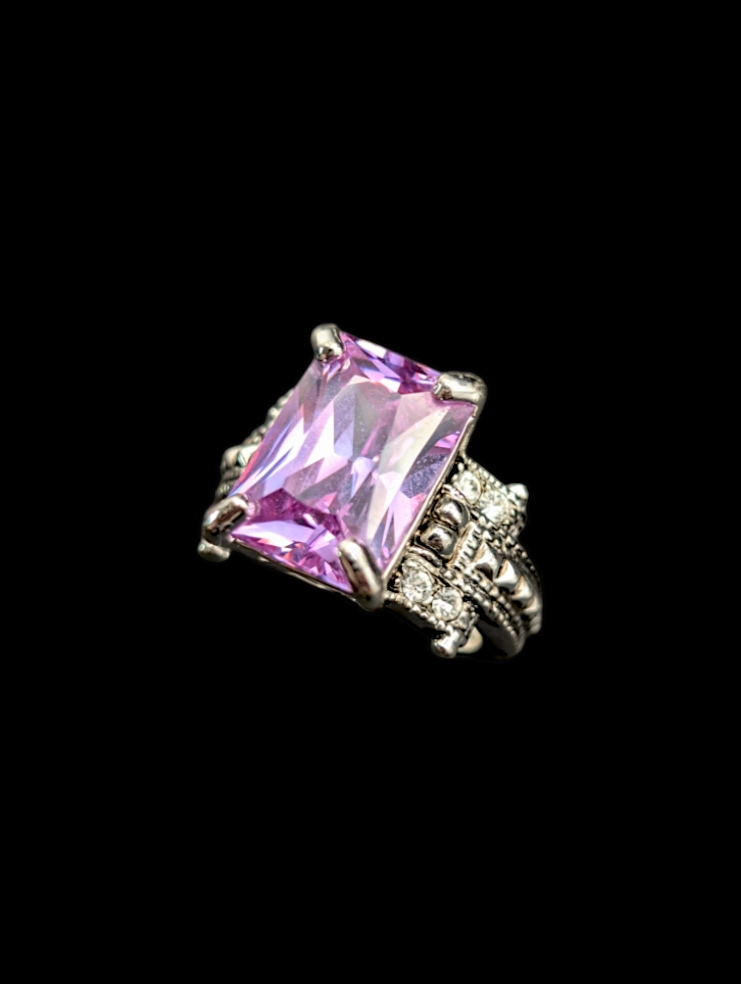 Vintage Inspired Simulated Amethyst and Crystal Best Silver Ring