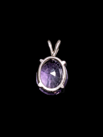 Vintage Oval Cut Genuine Amethyst Pendant and Oxidized Sterling Silver Twist Chain Necklace