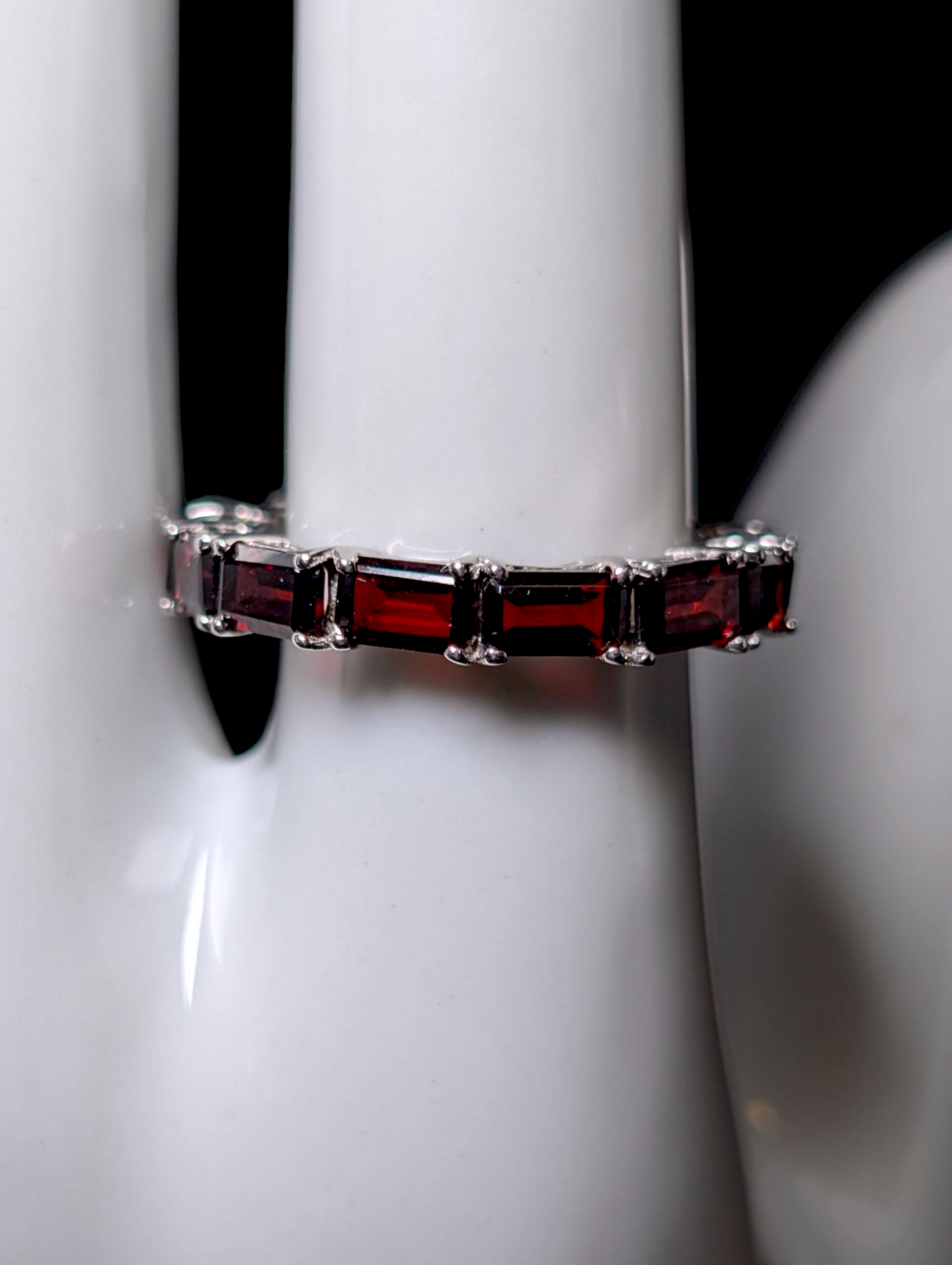 Vintage Baguette Cut Genuine Garnet Eternity Band Sterling Silver Ring