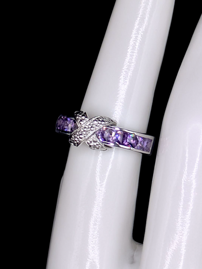 Vintage Inspired Simulated Amethyst Sterling Silver Ring