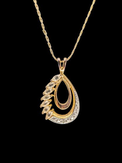 Vintage Genuine White Topaz and Diamond Gold Vermeil Pendant Necklace