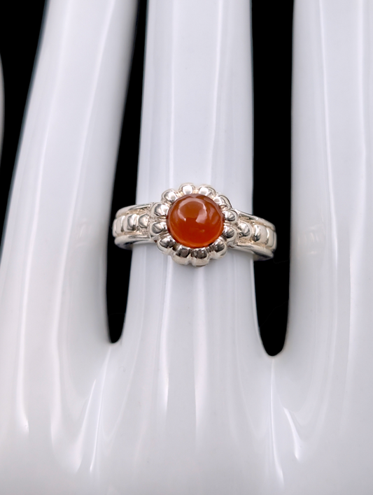 Vintage Bohemian Genuine Carnelian Solitaire Cabochon Gumdrop Sterling Silver Ring