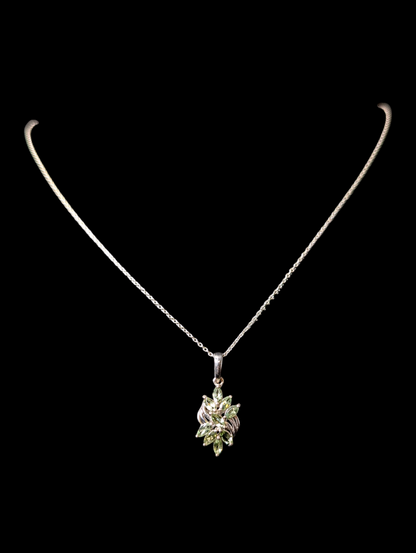 Vintage 1.25 Carat Marquise Cut Genuine Green Apatite Sterling Pendant and Delicate Made in Italy Chain Necklace