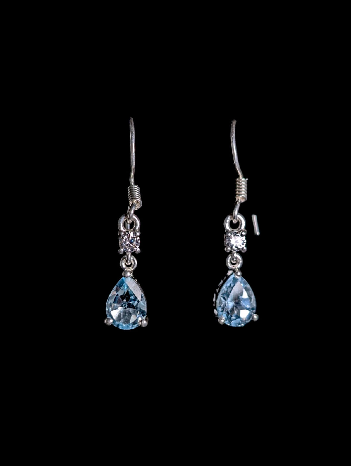 Vintage Pear Cut Genuine Sky Blue Topaz Sterling Dangle Drop Earrings