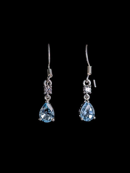 Vintage Pear Cut Genuine Sky Blue Topaz Sterling Dangle Drop Earrings