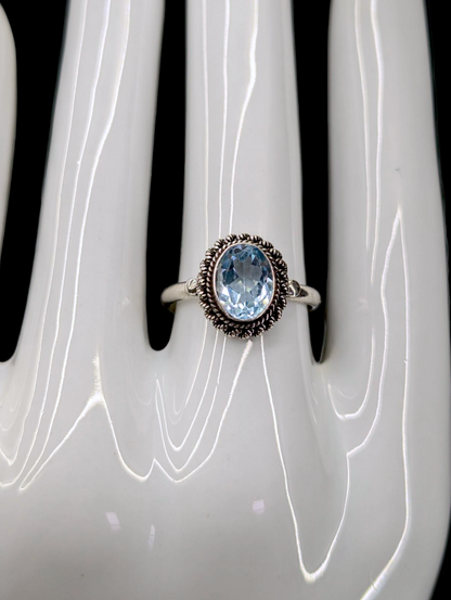 Vintage Artisan Genuine Swiss Topaz Solitaire Sterling Silver Braided Ring