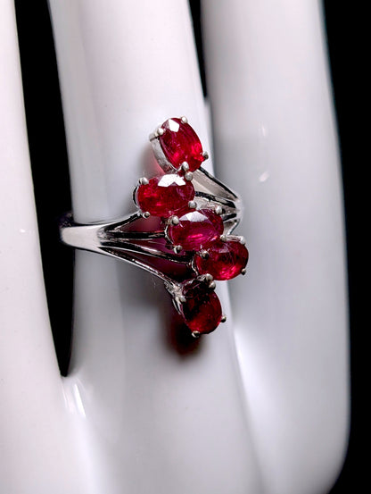 Vintage Oval Cut Genuine Ruby Sterling Silver Waterfall Ring
