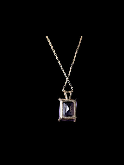 Vintage 6 Carat Emerald Cut Genuine Purple Amethyst 14k Yellow Gold Pendant
