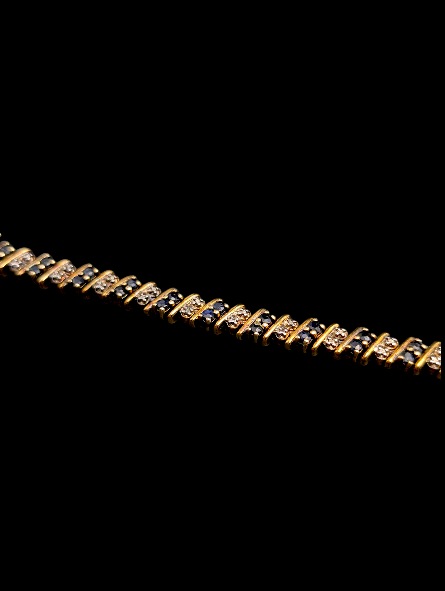 Vintage Genuine Royal Blue Sapphire and Diamond Accent 18k Yellow Gold Vermeil Tennis Bracelet