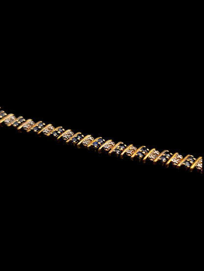 Vintage Genuine Royal Blue Sapphire and Diamond Accent 18k Yellow Gold Vermeil Tennis Bracelet
