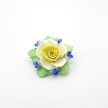 Vintage Denton China Porcelain Yellow Rose Flower Brooch