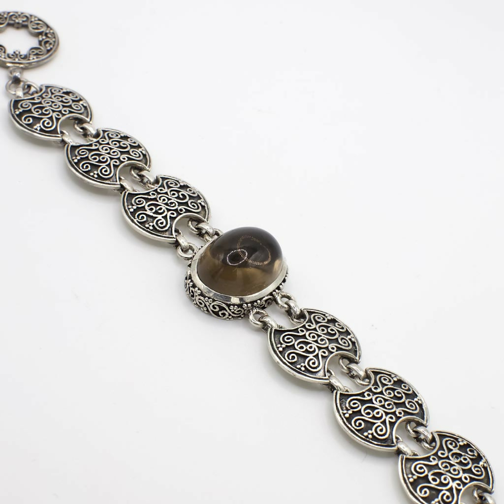 Vintage Genuine Quartz and Sterling Silver Scrolled Bracelet