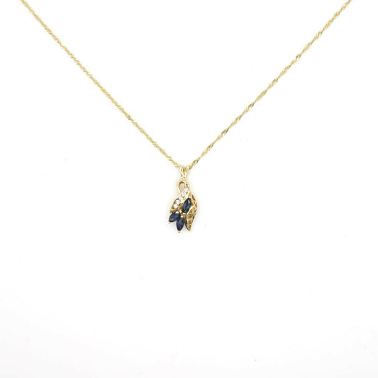 Vintage Genuine Earth Mined Diamond and Sapphire Pendant Necklace In 14K Yellow Gold