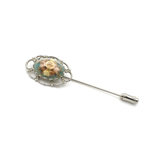 Vintage Silver Dried Flower Bouquet Hat/Stick Pin