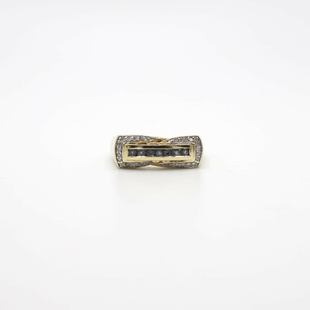 Vintage Genuine Diamond and Simulated Sapphire Ring In 10K Yellow Gold