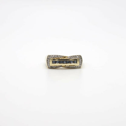 Vintage Genuine Diamond and Simulated Sapphire Ring In 10K Yellow Gold