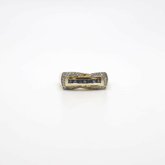 Vintage Genuine Diamond and Simulated Sapphire Ring In 10K Yellow Gold