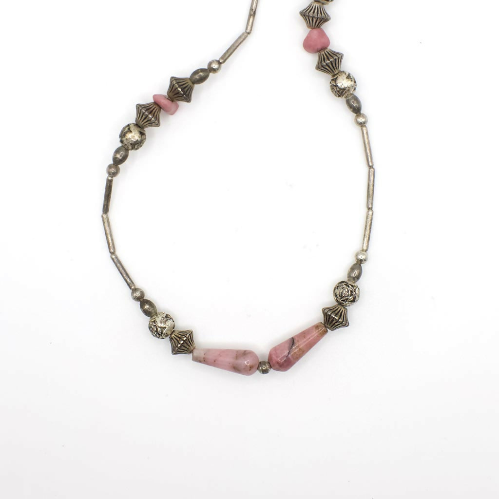 Vintage Rhodonite and Silver Beaded Necklace