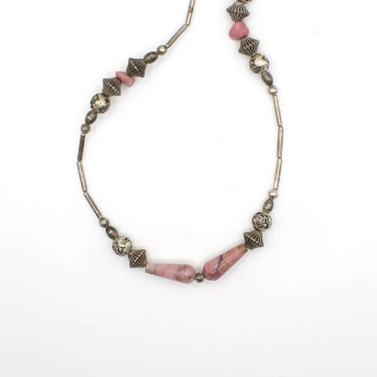 Vintage Rhodonite and Silver Beaded Necklace