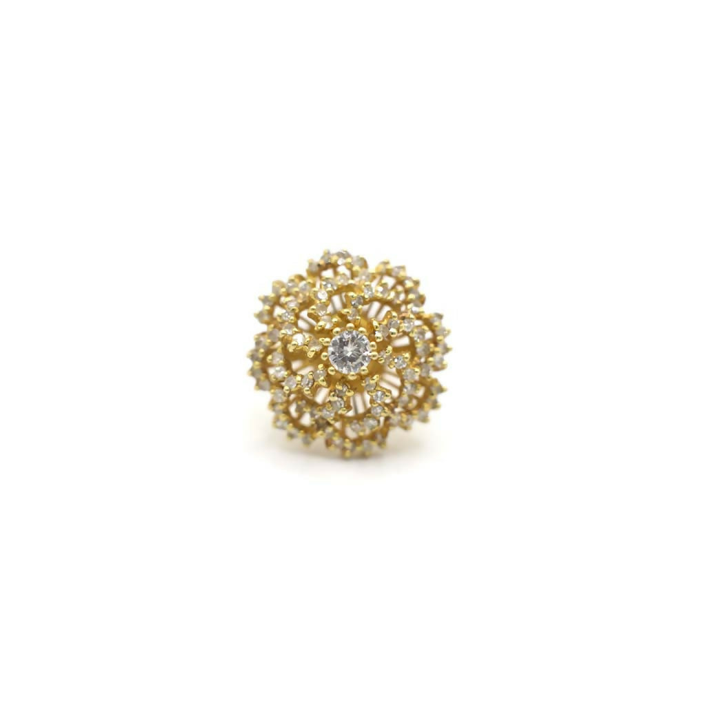 Vintage Genuine Earth Mined Diamond Cluster Floral Ring In 18K Yellow Gold