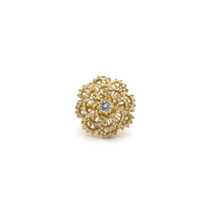 Vintage Genuine Earth Mined Diamond Cluster Floral Ring In 18K Yellow Gold