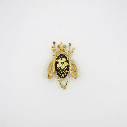 Vintage Gold Tone Damascene Bug Pin