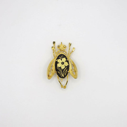 Vintage Gold Tone Damascene Bug Pin